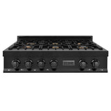 36'' Porcelain Gas Stovetop in Black Stainless with Brass Burners