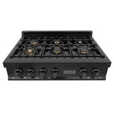 36'' Porcelain Gas Stovetop in Black Stainless with Brass Burners