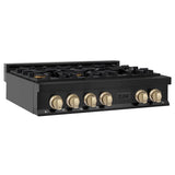 Z-Line - Autograph Edition 36'' Porcelain Rangetop with 6 Gas Burners in Black Stainless Steel and Gold Accents