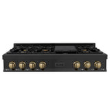 Autograph Edition 48'' Porcelain Rangetop with 7 Gas Burners in Black Stainless Steel and Champagne Bronze Accents
