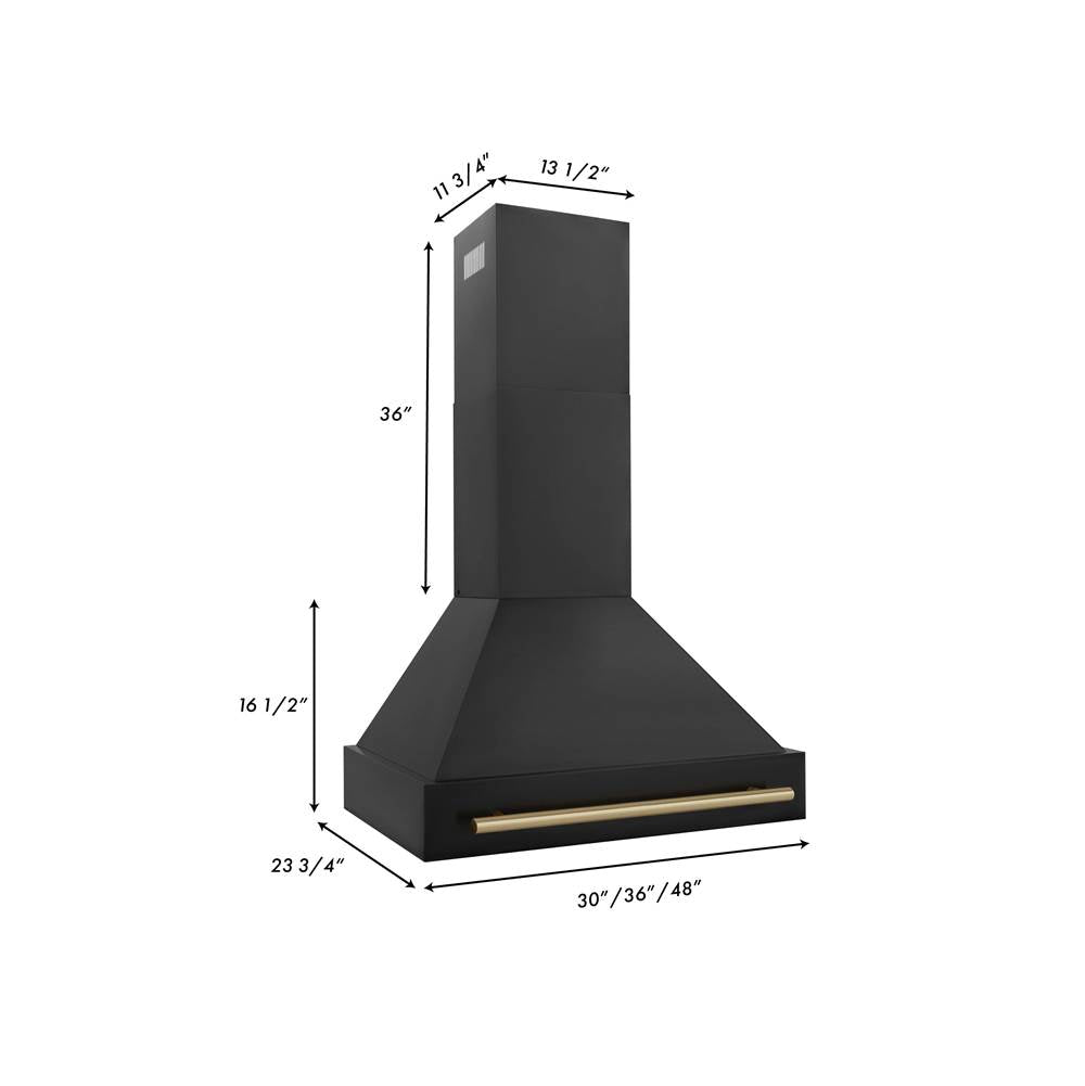 30'' Black Stainless Steel Range Hood with Champagne Bronze Handle (BS655-30-CB)