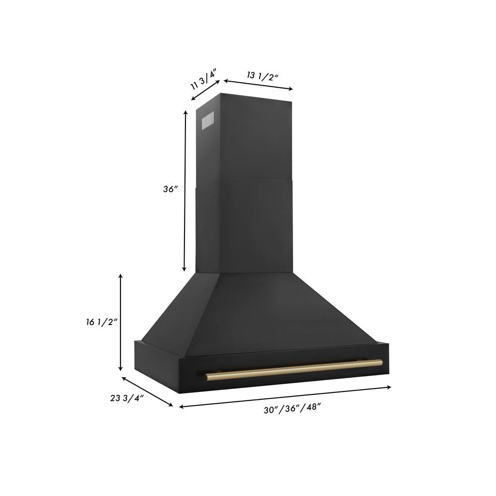 36'' Black Stainless Steel Range Hood with Champagne Bronze Handle (BS655-36-CB)