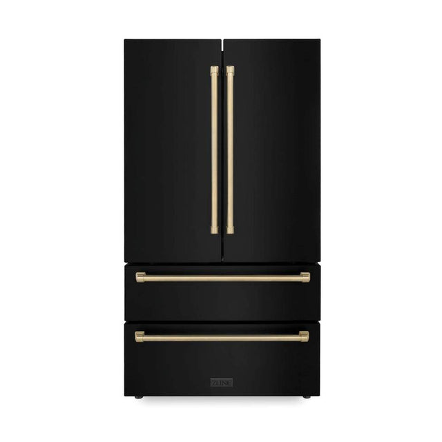 Z-Line - 36'' Autograph Edition 22.5 cu. ft Freestanding French Door Refrigerator with Ice Maker in Fingerprint Resistant Black Stainless Steel with Champagne Bronze Accents (RFMZ-36-BS-CB)