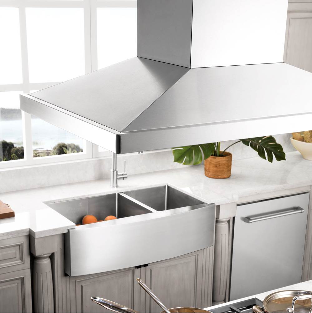 48'' CrownSoundEDucted Vent Island Mount Range Hood in Stainless Steel with Built-in Bluetooth Speakers