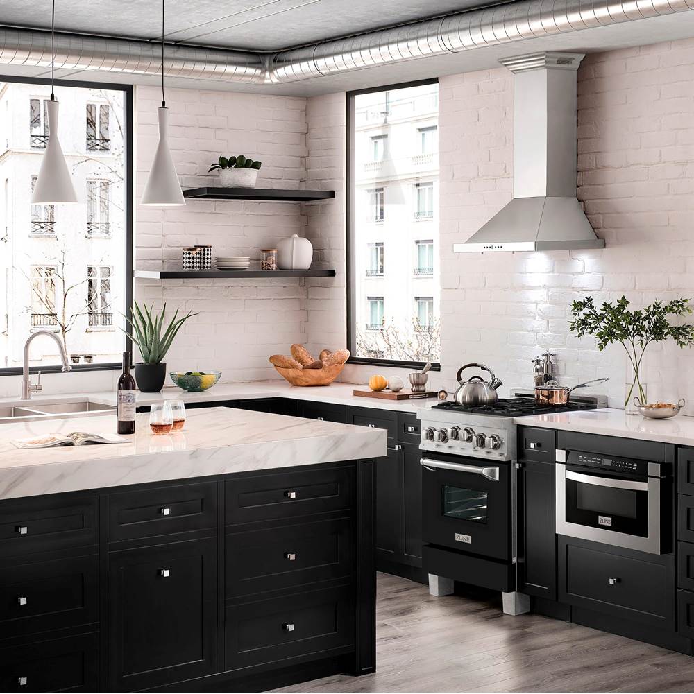 24'' 2.8 cu.' Range with Gas Stove and Gas Oven in DuraSnow Stainless Steel and Black Matte Door