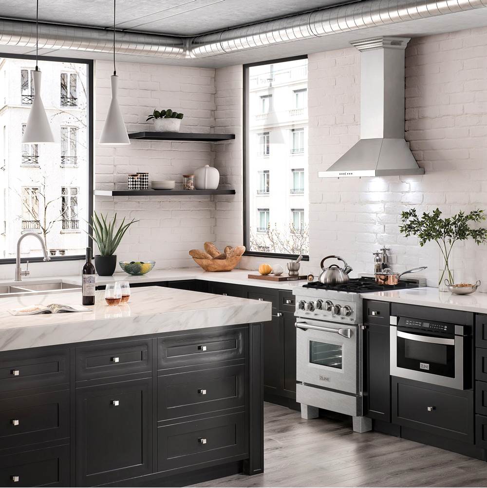 24'' 2.8 cu.' Range with Gas Stove and Gas Oven in DuraSnow Stainless Steel and Black Matte Door