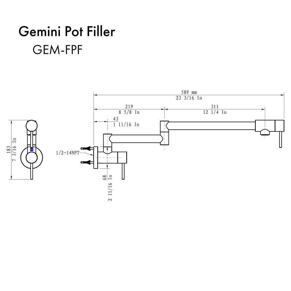 Gemini Pot Filler in Brushed Nickel
