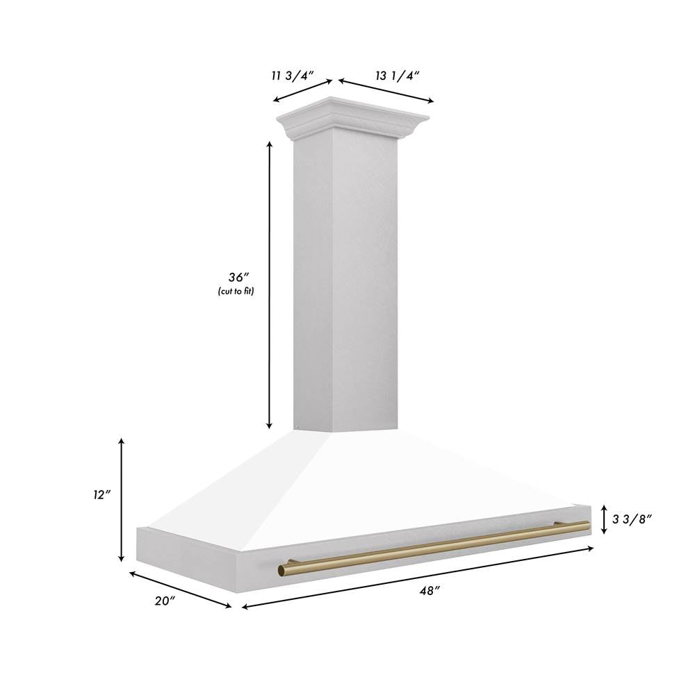 48'' Autograph Edition DuraSnow Stainless Steel Range Hood with White Matte Shell and Champagne Bronze Handle
