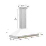 48'' Autograph Edition DuraSnow Stainless Steel Range Hood with White Matte Shell and Champagne Bronze Handle