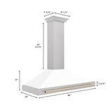 48'' Autograph Edition DuraSnow Stainless Steel Range Hood with White Matte Shell and Champagne Bronze Handle