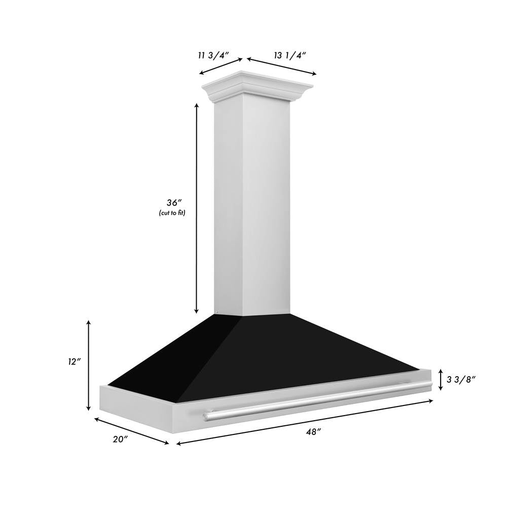 48'' Stainless Steel Range Hood with Black Matte Shell and Stainless Steel Handle