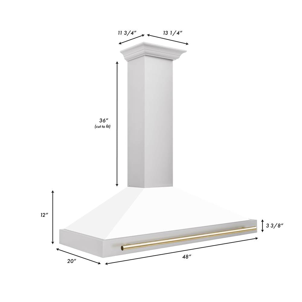 48'' Autograph Edition Stainless Steel Range Hood with White Matte Shell and Champagne Bronze Accents