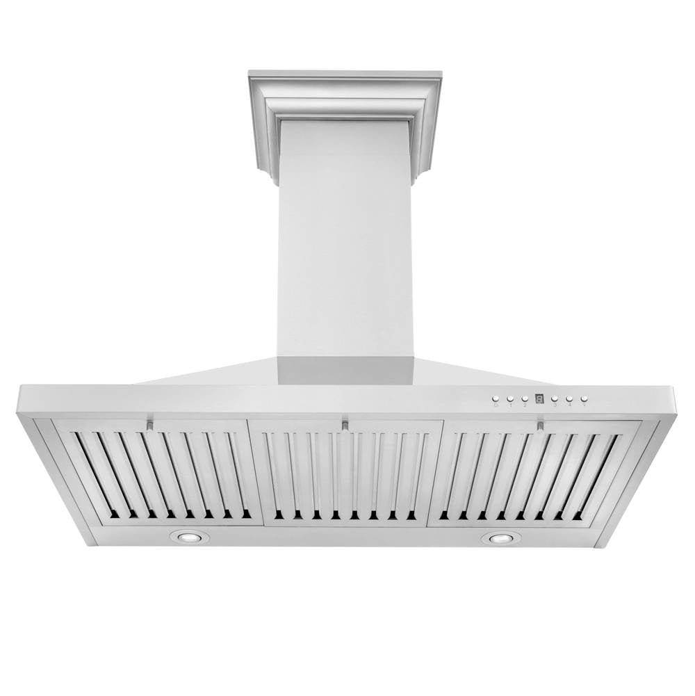Convertible Vent Wall Mount Range Hood in Stainless Steel with Crown Molding (KBCRN)