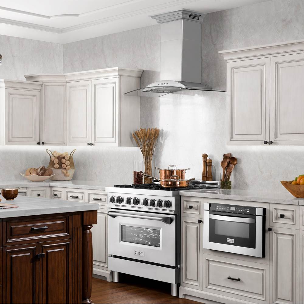Wall Mount Range Hood in Stainless Steel with Built-in CrownSound Bluetooth Speakers (KNCRN-BT)