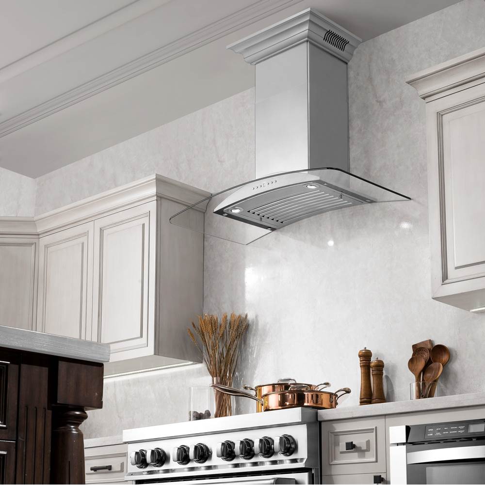 Wall Mount Range Hood in Stainless Steel with Built-in CrownSound Bluetooth Speakers (KNCRN-BT)