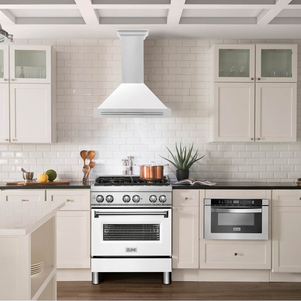 30'' Stainless Steel Range Hood with White Matte Shell and Stainless Steel Handle