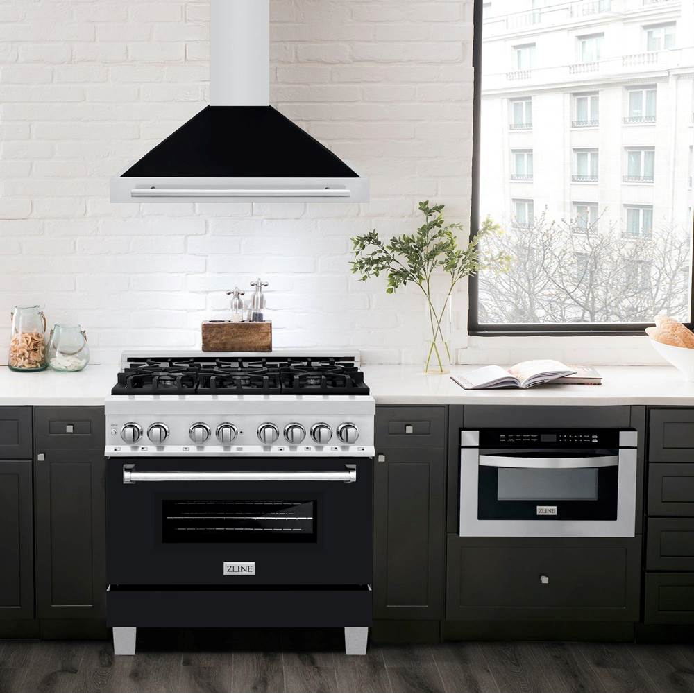 36'' Stainless Steel Range Hood with Black Matte Shell and Stainless Steel Handle