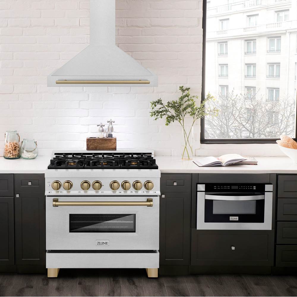 36'' Autograph Edition DuraSnow Stainless Steel Range Hood with DuraSnow Stainless Steel Shell and Champagne Bronze Handle