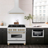 36'' Autograph Edition DuraSnow Stainless Steel Range Hood with DuraSnow Stainless Steel Shell and Champagne Bronze Handle