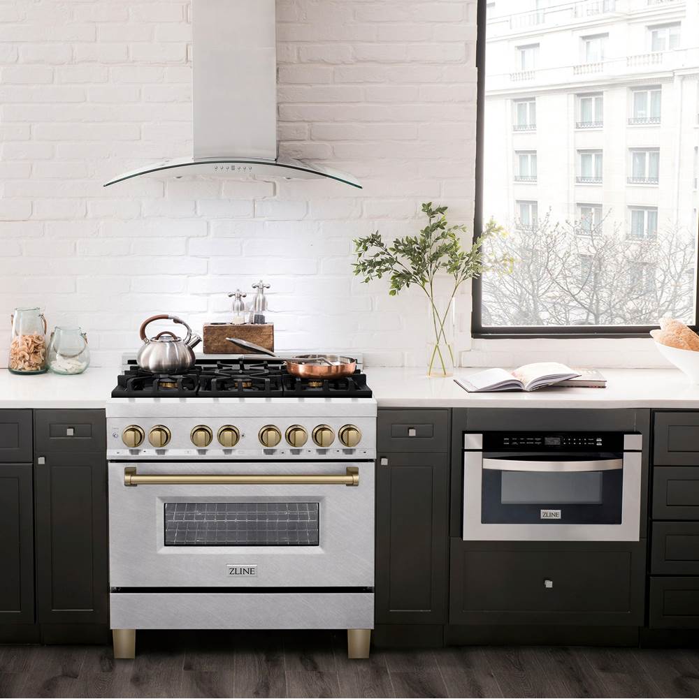 Autograph Edition 36'' 4.6 cu.' Dual Fuel Range with Gas Stove and Electric Oven in DuraSnow Stainless Steel with Champagne Bronze Accents