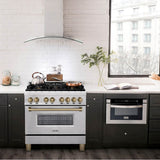 Autograph Edition 36'' 4.6 cu.' Dual Fuel Range with Gas Stove and Electric Oven in DuraSnow Stainless Steel with Champagne Bronze Accents