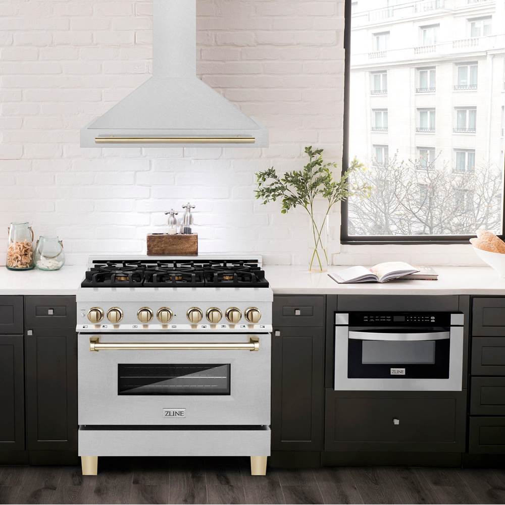 36'' Autograph Edition DuraSnow Stainless Steel Range Hood with DuraSnow Stainless Steel Shell and Champagne Bronze Handle