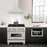 36'' Autograph Edition DuraSnow Stainless Steel Range Hood with DuraSnow Stainless Steel Shell and Champagne Bronze Handle