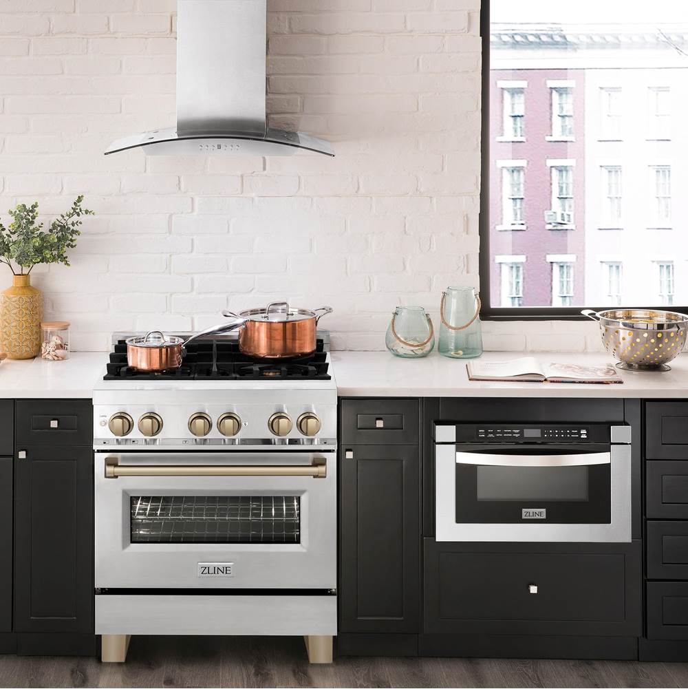 Autograph Edition 30'' 4.0 cu.' Dual Fuel Range with Gas Stove and Electric Oven in Stainless Steel with Champagne Bronze Accents