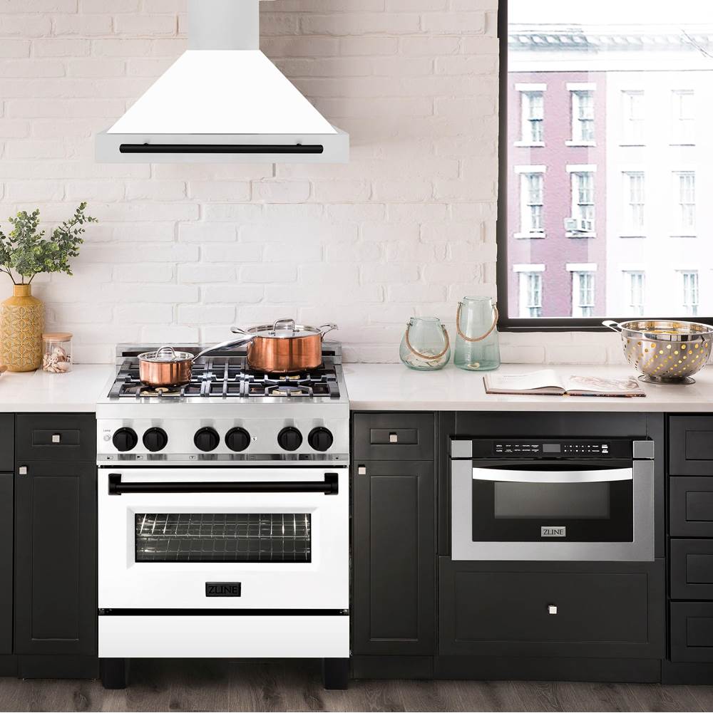 30'' Autograph Edition Stainless Steel Range Hood with White Matte Shell and Champagne Bronze Accents