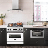 Autograph Edition 30'' 4.0 cu.' Dual Fuel Range with Gas Stove and Electric Oven in Stainless Steel with White Matte Door and CB Accents