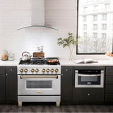Autograph Edition 36'' 4.6 cu.' Dual Fuel Range with Gas Stove and Electric Oven in Stainless Steel with Champagne Bronze Accents