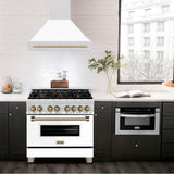 36'' Autograph Edition DuraSnow Stainless Steel Range Hood with White Matte Shell and Champagne Bronze Handle