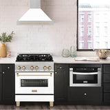 30'' Autograph Edition DuraSnow Stainless Steel Range Hood with White Matte Shell and Champagne Bronze Handle