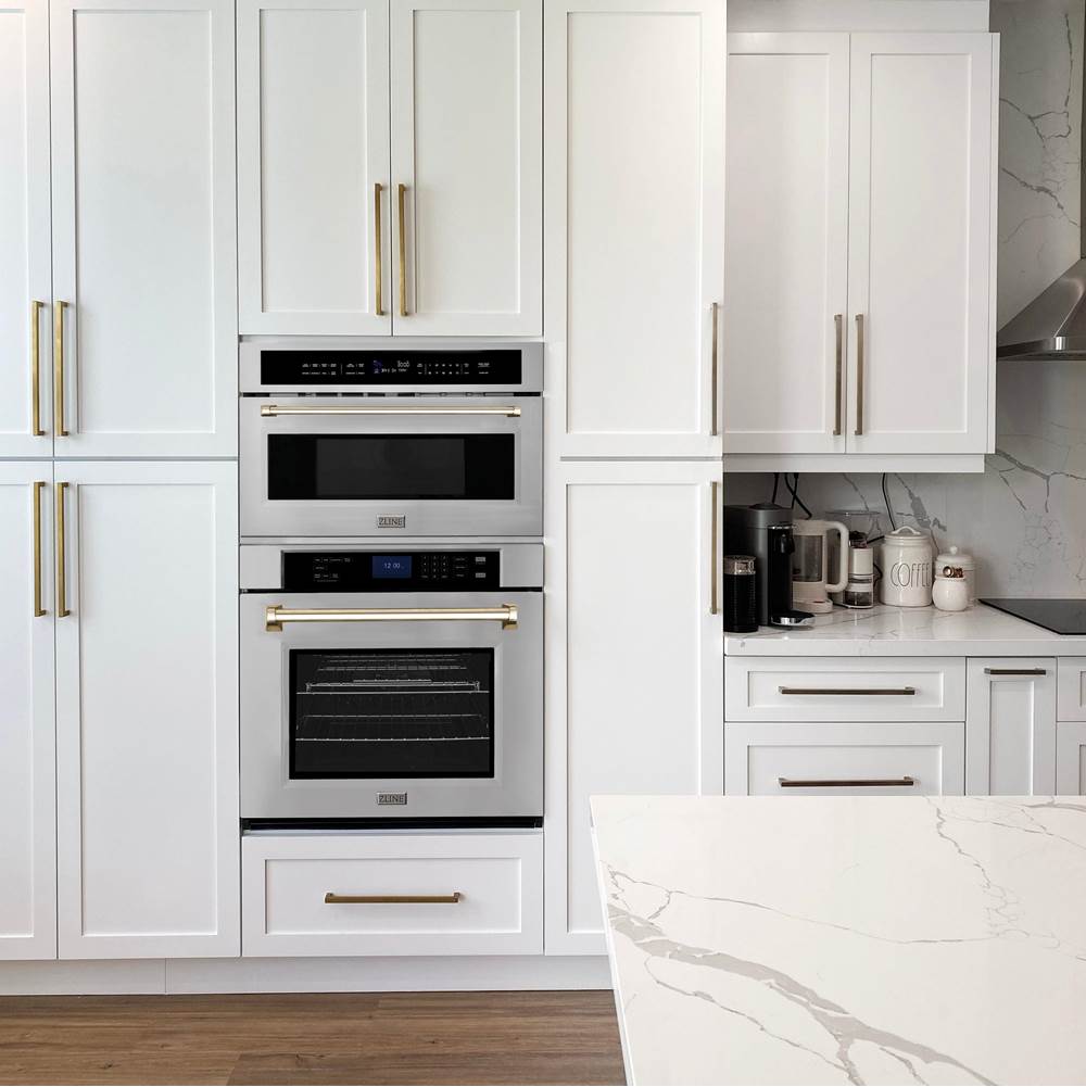 30'' Autograph Edition Single Wall Oven with Self Clean and True Conection in DuraSnow Stainless Steel and Champagne Bronze