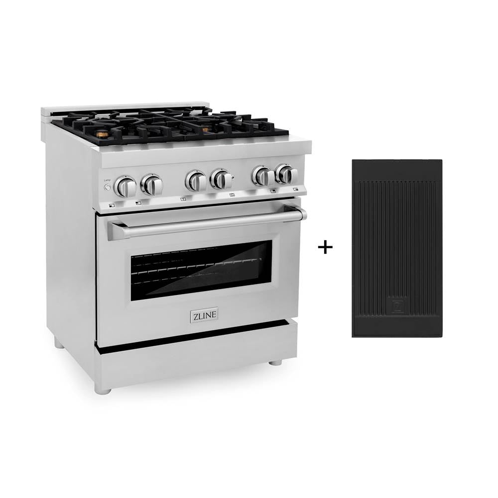 Z-Line - 30'' 4.0 cu. ft. Electric Oven and Gas Cooktop Dual Fuel Range with Griddle and Brass Burners in Stainless Steel