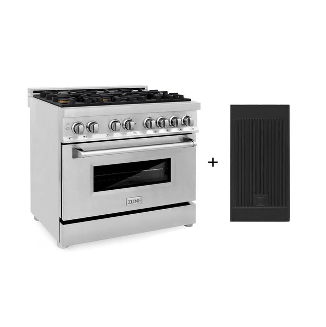 Z-Line - 36'' 4.6 cu. ft. Electric Oven and Gas Cooktop Dual Fuel Range with Griddle and Brass Burners in Stainless Steel