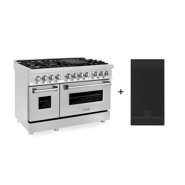 Z-Line - 48'' 6.0 cu. ft. Electric Oven and Gas Cooktop Dual Fuel Range with Griddle and Brass Burners in Stainless Steel