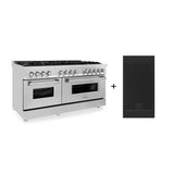 Z-Line - 60'' 7.4 cu. ft. Electric Oven and Gas Cooktop Dual Fuel Range with Griddle and Brass Burners in Stainless Steel