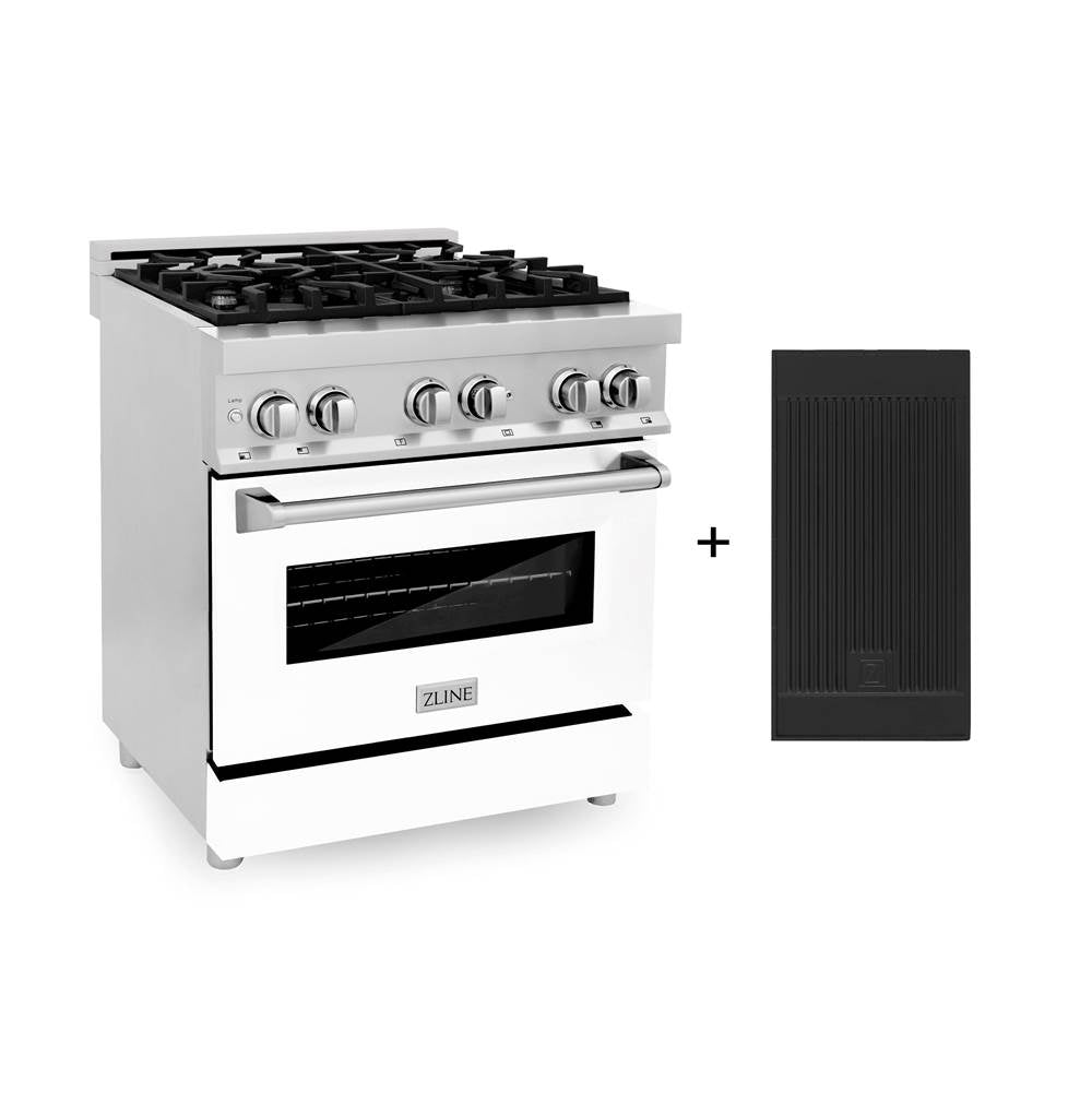Z-Line - 30'' 4.0 cu. ft. Electric Oven and Gas Cooktop Dual Fuel Range with Griddle and White Matte Door in Stainless Steel