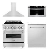 Z-Line - 30'' Kitchen Package with Stainless Steel Dual Fuel Range, Range Hood, Microwave Drawer and Tall Tub Dishwasher - Stainless Steel