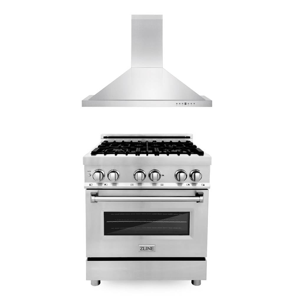 Z-Line - 30'' Kitchen Package with Stainless Steel Dual Fuel Range and Convertible Vent Range Hood - Stainless Steel
