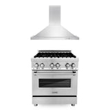Z-Line - 30'' Kitchen Package with Stainless Steel Dual Fuel Range and Convertible Vent Range Hood - Stainless Steel