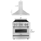 30'' Kitchen Package with Stainless Steel Dual Fuel Range and Convertible Vent Range Hood