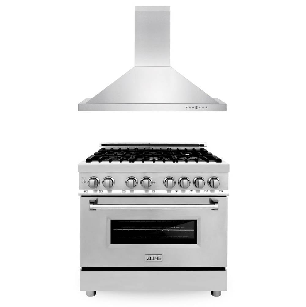 Z-Line - 36'' Kitchen Package with Stainless Steel Dual Fuel Range and Convertible Vent Range Hood - Stainless Steel
