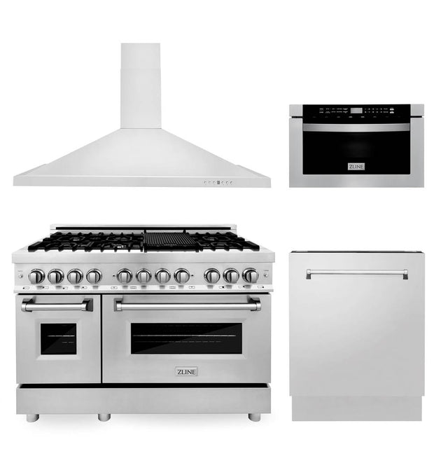 Z-Line - 48'' Kitchen Package with Stainless Steel Dual Fuel Range, Range Hood, Microwave Drawer and Tall Tub Dishwasher - Stainless Steel