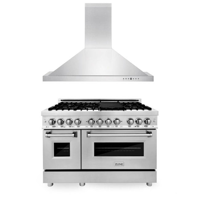 Z-Line - 48'' Kitchen Package with Stainless Steel Dual Fuel Range and Convertible Vent Range Hood - Stainless Steel