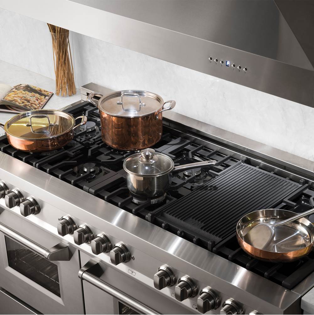 Z-Line - 60'' Professional 6.0 cu.' 7 Dual Fuel Range in DuraSnow Stainless Steel with Brass Burners - DuraSnow Stainless Steel