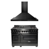 Z-Line - 48'' Kitchen Package with Black Stainless Steel Dual Fuel Range and Convertible Vent Range Hood - Black Stainless