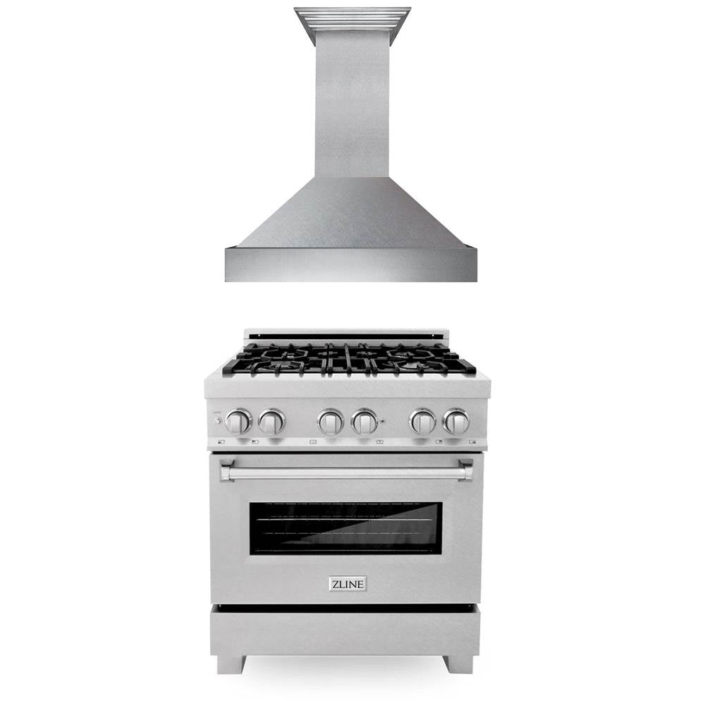 Z-Line - 30'' Kitchen Package with DuraSnow Stainless Steel Dual Fuel Range and Convertible Vent Range Hood - Stainless Steel