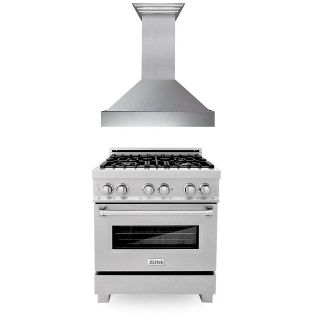 Z-Line - 30'' Kitchen Package with DuraSnow Stainless Steel Dual Fuel Range and Convertible Vent Range Hood - Stainless Steel